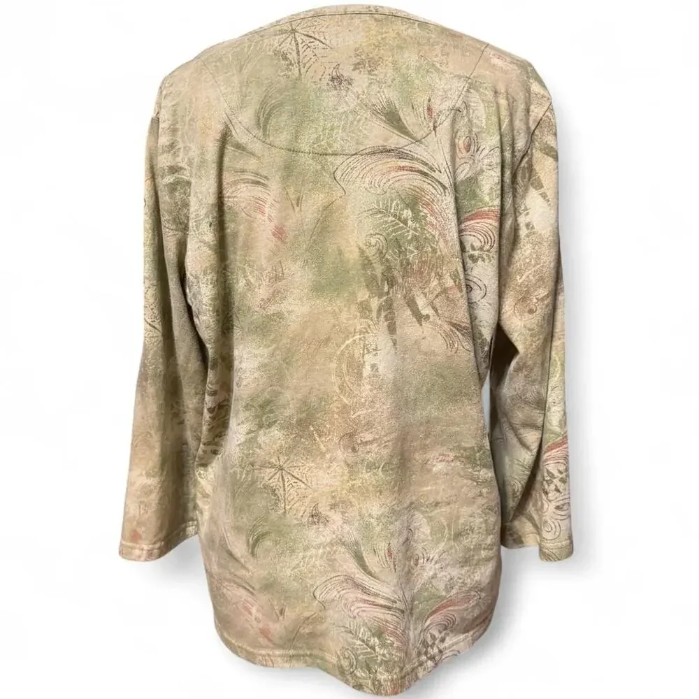 Basic Editions long‑sleeve tree print top – Green, L/G